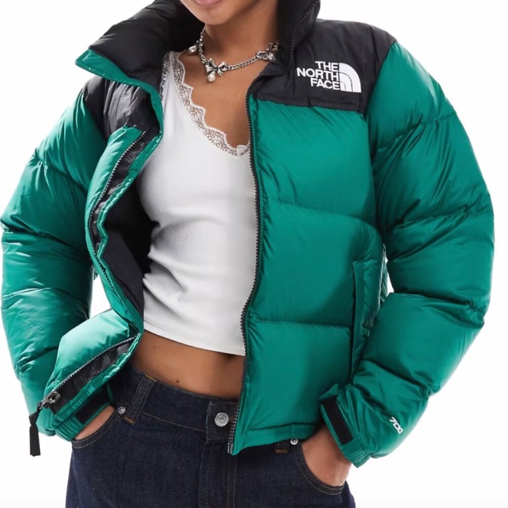 The North Face Nuptse Jacket | Women’s XXL | Black & Green | Vintage 700 Fill